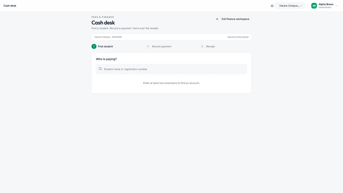 Tailored School cash desk on desktop