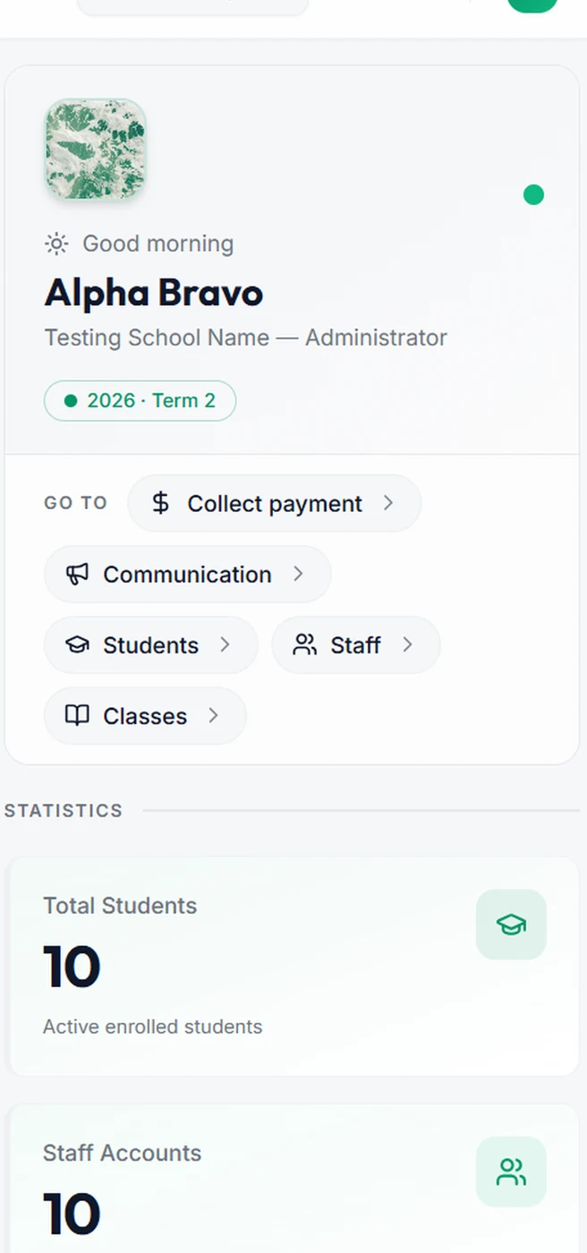 Tailored School mobile portal dashboard