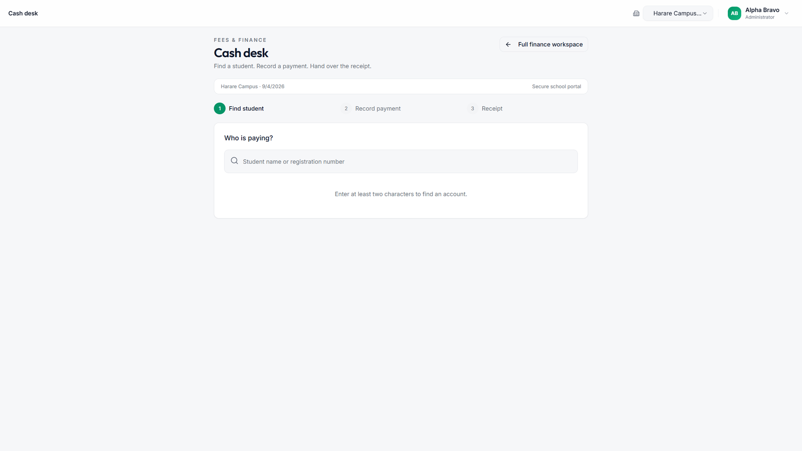 Tailored School cash desk on desktop